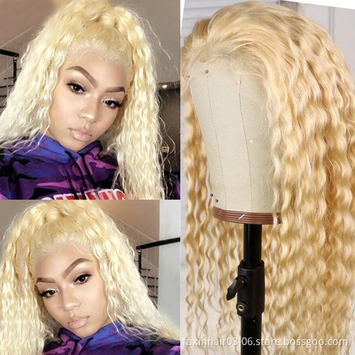 150% Deep Wave 613 Blonde Hd Lace Front Wig 13x4 Transparent Lace Frontal Human Hair Wig 613 Full Frontal Wig